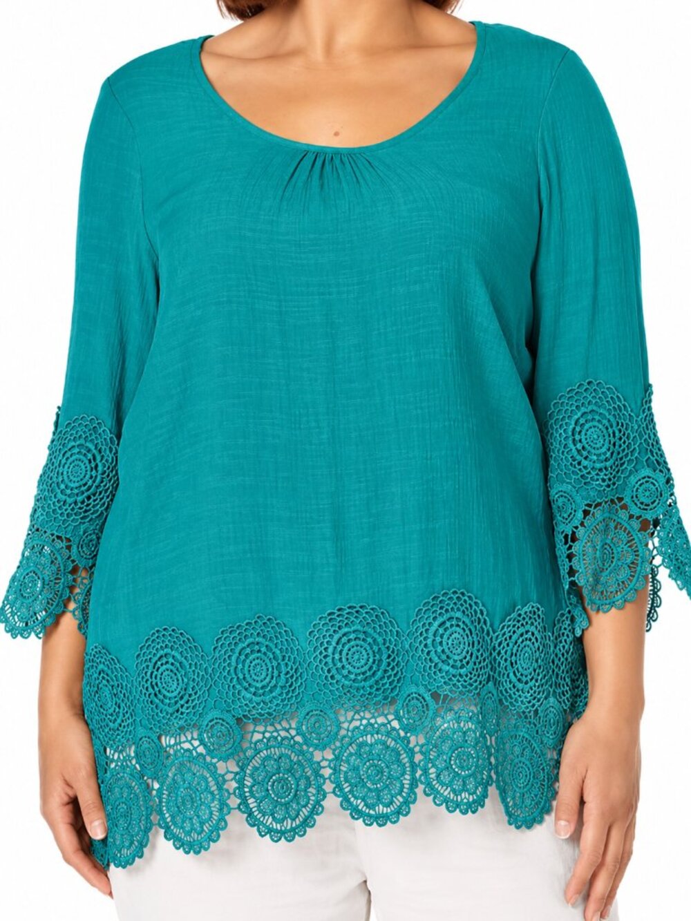Avenue Teal Crochet Lace Tunic Top Size 22/24 NWT